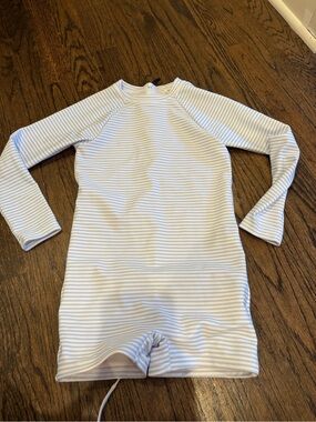 MINNOW Unisex Oasis Blue stripe Rashguard One Piece 5-6T